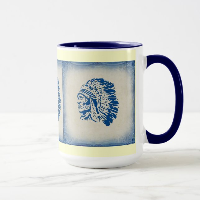 Blå Silhouette Indian Chief Mugg (Höger)