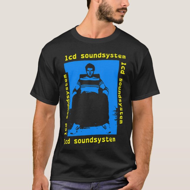 Blå Silhuett Gul Typografi T Shirt (Framsida)