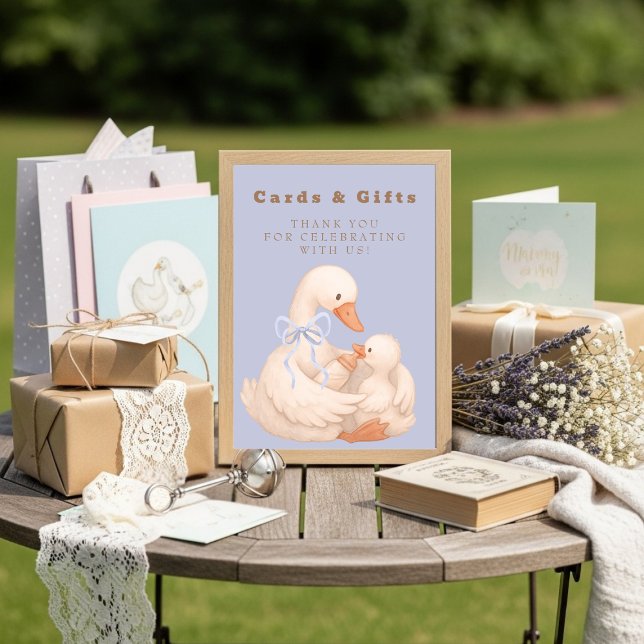 Blå Silly Goose Kort och Present Bordsskylt (Blue Silly Goose Cards and Gifts Table Sign)