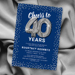 Blå Silver 40:e födelsedagen Inbjudningar<br><div class="desc">Öka din milstolpe firande med vår elegant 40-årsfestbjudanden! Med en mångsidig blå bakgrund,  silver sparkly glitter,  fyrtio charmerande silver helium-ballonger och en 40-årsdagars trendig som är en brygga att anpassa! Lägg till din unika beröring till denna speciella dag och låt dina gäster föregripa en minnesvärd händelse.</div>