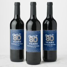 Blå Silver 80-årsfirande Vin Etikett