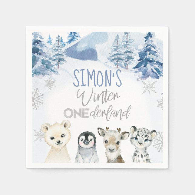 Blå Silver arktiska vintern Onederland Födelsedag Pappersservett (Framsidan)