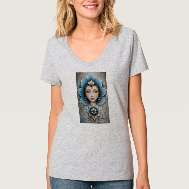 Blå & Silver Blommig Dam Denimjacka – Elegant F T Shirt (Framsida)