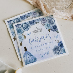 Blå Silver Blommig Quinceañera-fest Pappersservett