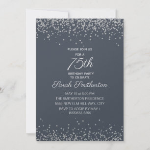Blå Silver Diamant Glitter 75-årsdag Inbjudningar