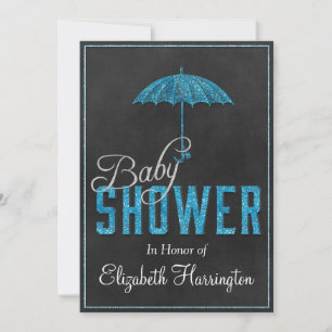 Blå Silver Glitter Pojke Showen Umbrella Inbjudningar