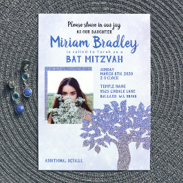 Blå & Silver Glitter Träd Bat Mitzvah-inbjudan Inbjudningar