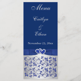 Blå, Silver Grått-Blommigt, Hearts-menykort Meny