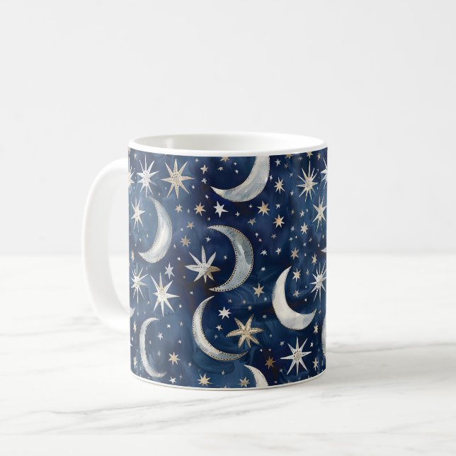 Blå Silver Guld Stjärnor Kaffemugg (Framsida vänster)
