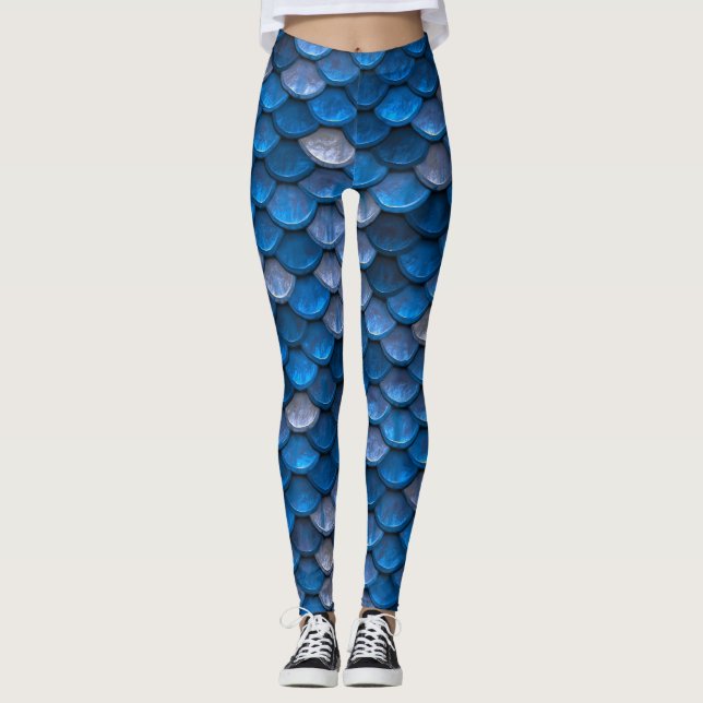 Blå Silver Havsfrusken Fjäll Leggings (Framsida)