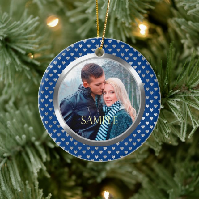 Blå Silver Hearts första jul Julgransprydnad Keramik (Träd)