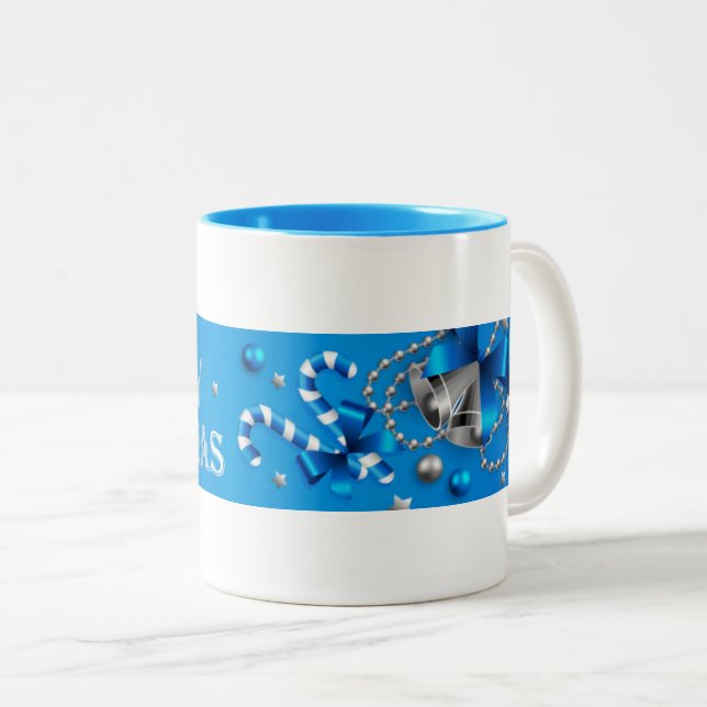 Blå & Silver Julkulor, Karamellpinne, Stjärnor Två-Tonad Mugg (Framsida höger)