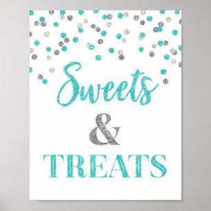 Blå Silver-konfetti-sötsaker och trettat Dessert B Poster