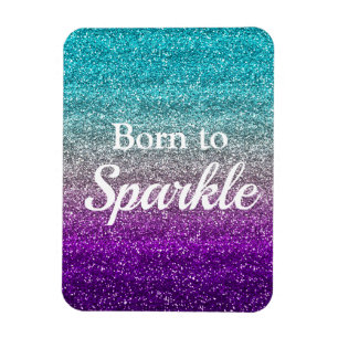 Blå Silver Lila Glitter Född att Glänsa Lyx Magnet