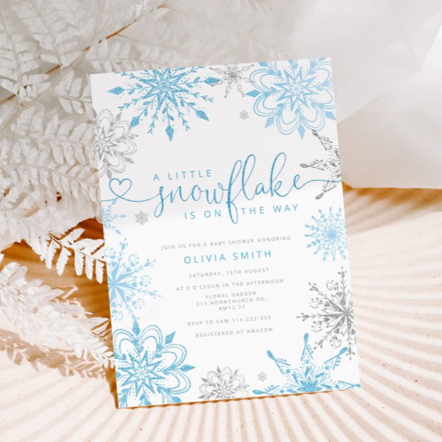 Blå silver lilla snowflake Boy-dusch Inbjudningar (Skapare uppladdad)