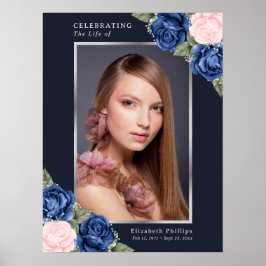 Blå Silver Livets Firande Foto Begravningsskylt Poster