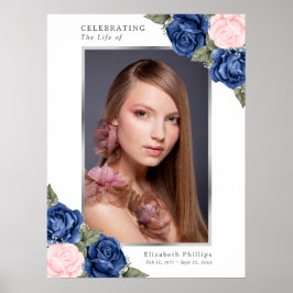 Blå Silver Minnesgudstjänst Foto Välkomstskylt Poster