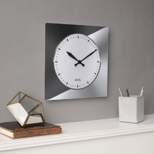 Bla & Silver Modern metallisk geometrisk design St Fyrkantig Klocka