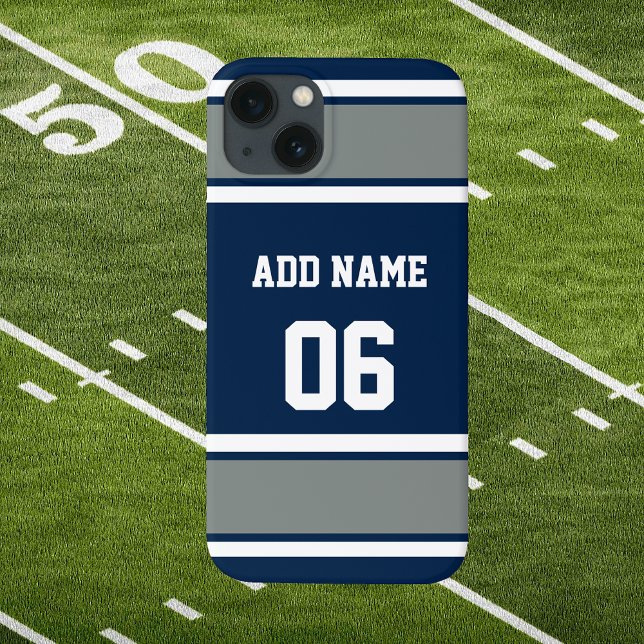 Blå, Silver och vita sportar Rand (Navy Blue Silver and White Sport Stripes Phone Case. Make it Yours by changing Name and Number!)