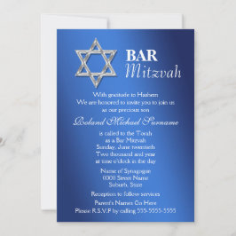 Blå silver pub mitzvah firande inbjudningar