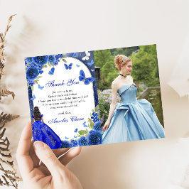 Blå Silver Rose Quinceanera Foto Tack Kort