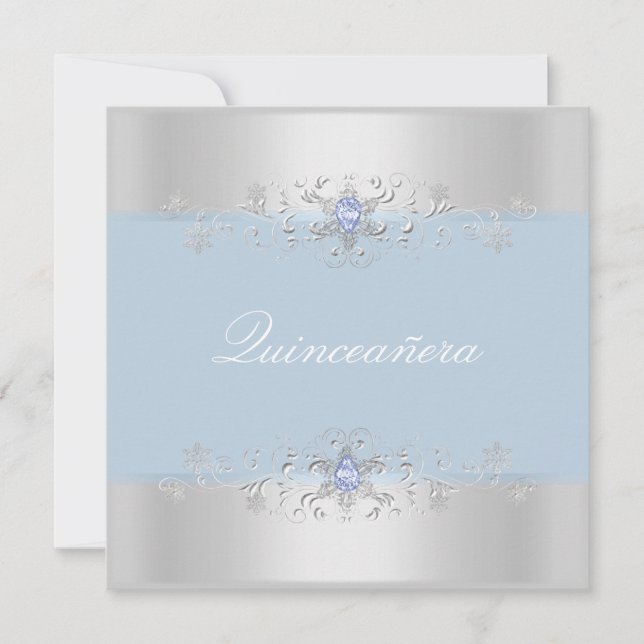Blå & Silver Snö Ädelsten Quinceanera Inbjudan (Framsida)