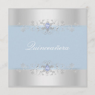 Blå & Silver Snö Ädelsten Quinceanera Inbjudan