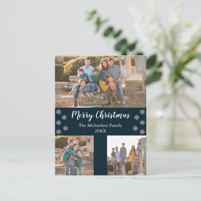 Blå Silver-snöflammans julfoto Helg Vykort (Stående Fram)