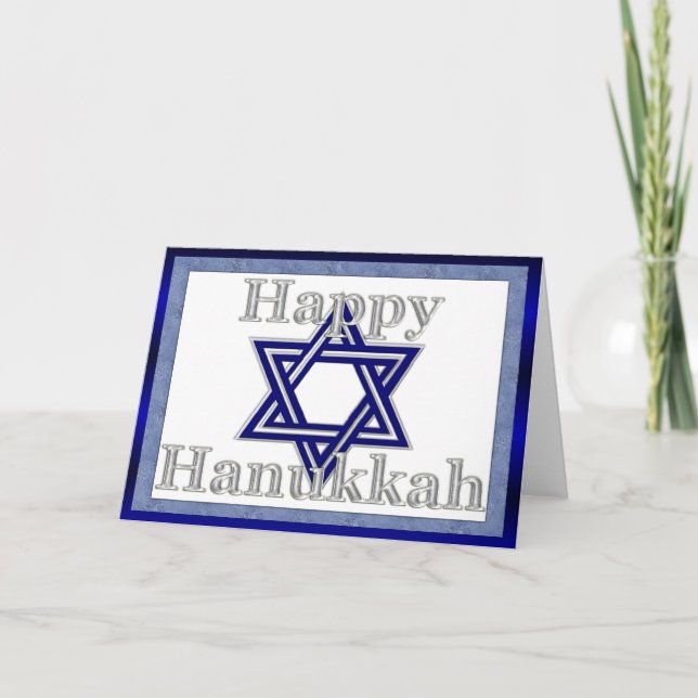 Blå/Silver stjärna för David Lycklig Hanukkah-kort Helgkort (Framsida)