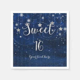 Blå & Silver Stjärnklart Himmelsk Sweet 16-fest Pappersservett