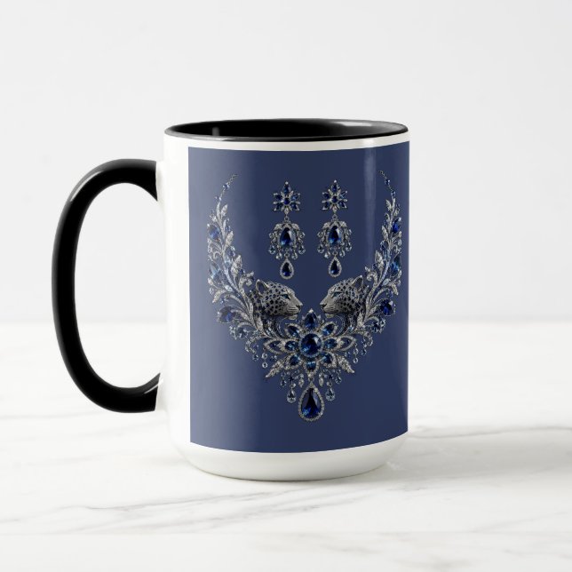 Blå Silver Tiger Kristall Smyckeset Mugg (Vänster)