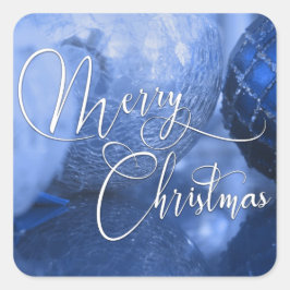 Blå, Silver & Vit God Jul hälsning Fyrkantigt Klistermärke