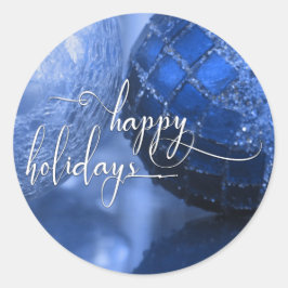 Blå, Silver & Vit God Jul hälsning Runt Klistermärke