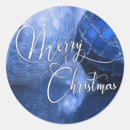 Blå, Silver & Vit God Jul hälsning Runt Klistermärke