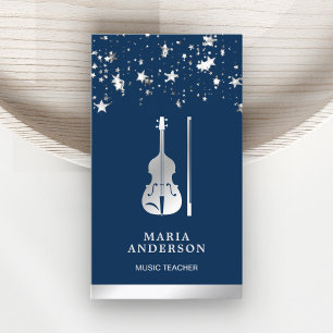 Blå Silverfolie Violin Musiklärare Violinist Visitkort
