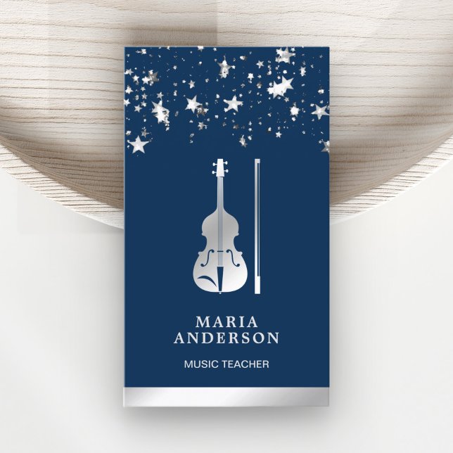 Blå Silverfolie Violin Musiklärare Violinist Visitkort (Skapare uppladdad)