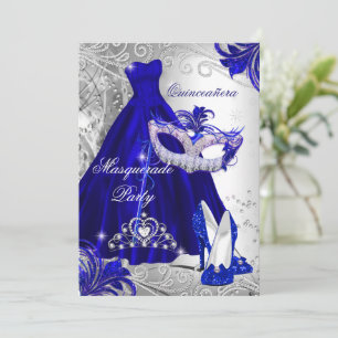 Blå Silverklänning masquerade Quinceanera Tiara Inbjudningar