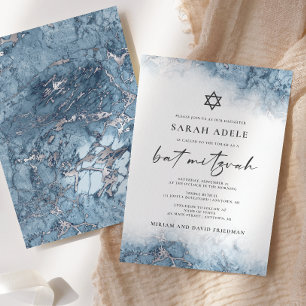 Blå Silvermarmor Bat Mitzvah Inbjudningar