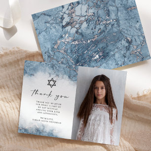 Blå Silvermarmor Bat Mitzvah Tacksamhetskort Tack Kort