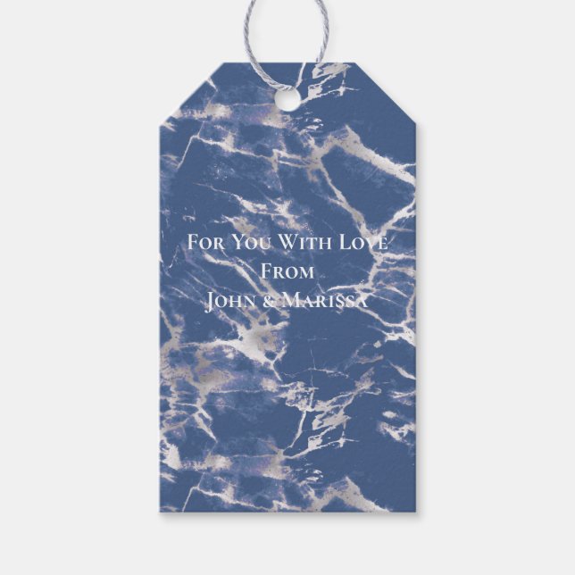 Blå Silvermarmor Presentetikett (Framsidan)