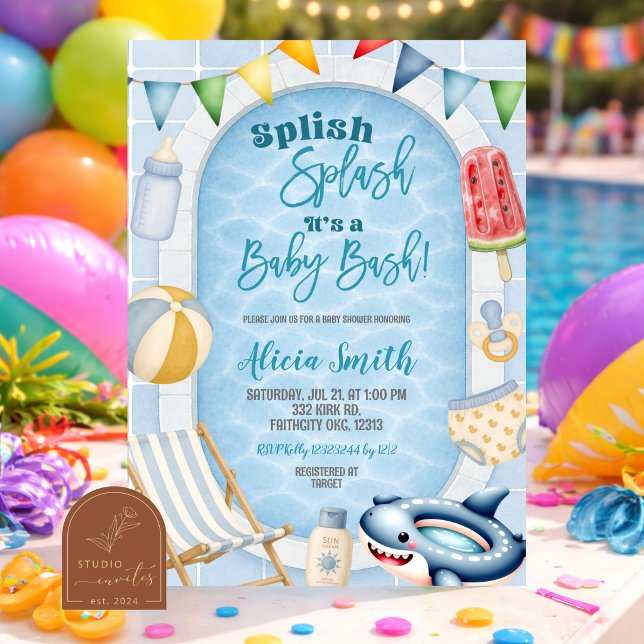 Blå simbassäng pojke baby shower kalas inbjudan (Skapare uppladdad)
