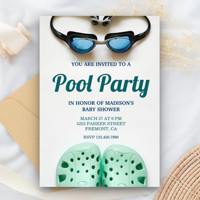 Blå simmargoggles poolparty baby shower inbjudningar (Skapare uppladdad)