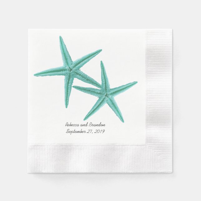 Blå sjöbjörn Starfish par Bröllop Napkins Pappersservett (Framsidan)