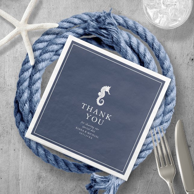 Blå sjöhäst Bröllop Tack V3 ID836 Pappersservett (Skapare uppladdad)