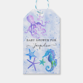 Blå sjöhäst Octopus Starfish Beach Baby Shower Presentetikett