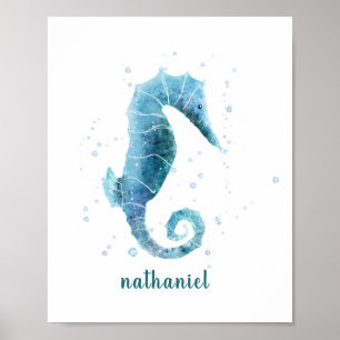 Blå sjöhäst, vattenfärg Nautical Named Poster