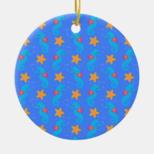 Blå sjöhästar och Starfish Mönster Julgransprydnad Keramik