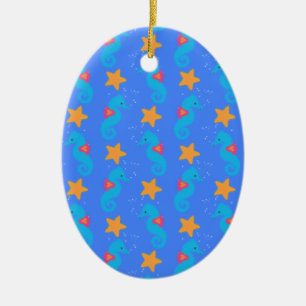 Blå sjöhästar och Starfish Mönster Julgransprydnad Keramik