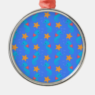 Blå sjöhästar och Starfish Mönster Julgransprydnad Metall