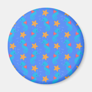 Blå sjöhästar och Starfish Mönster Magnet